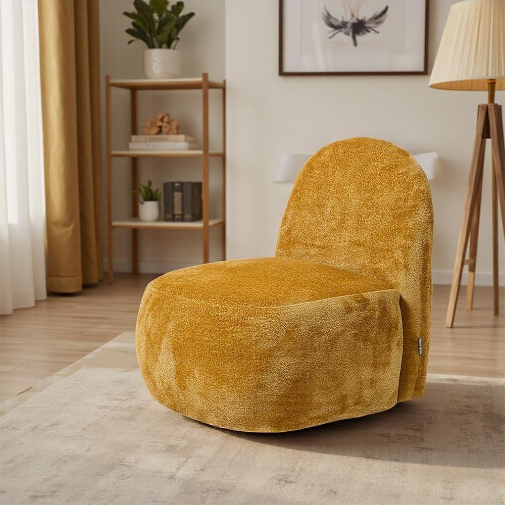 Yellow Swivel Tub Chair Chenille Accent Armchair 360° Base