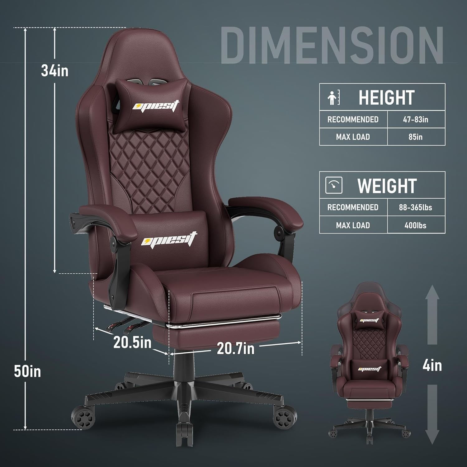 Ergonomic Gaming Chair with Footrest Reclining Brown Swivel