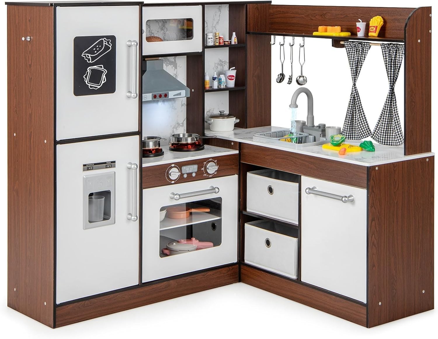 Kids Corner Play Kitchen Wooden Toy Set Lights Sounds Water Ice Maker