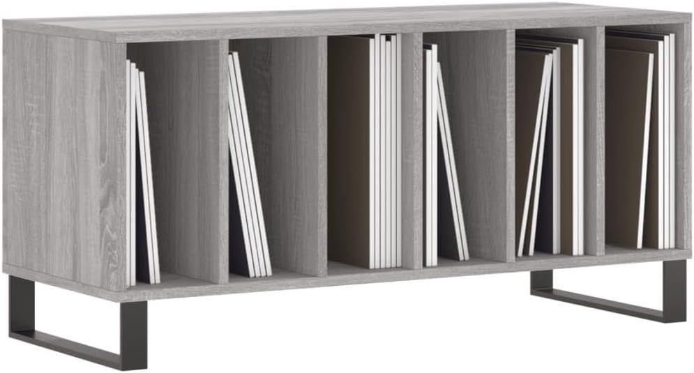 Grey LP Vinyl Record Cabinet w/ Iron Legs – 3-Tier Wood Storage Unit