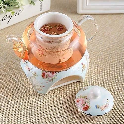 Bone China Teapot with Warmer Tea Infuser Floral Coffee Pot 500ml