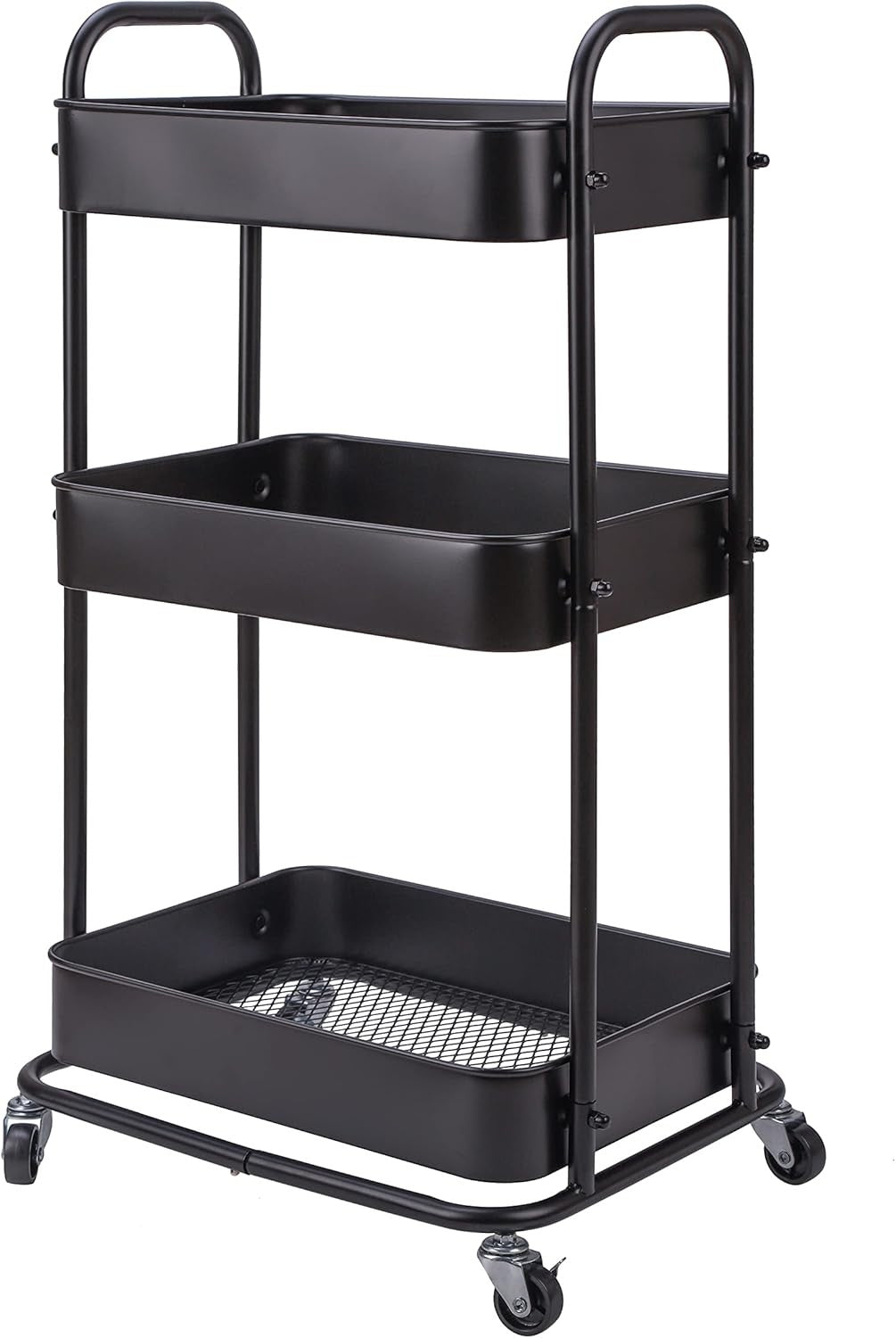 3 Tier Storage Trolley on Wheels Slim Metal Rolling Cart Lockable