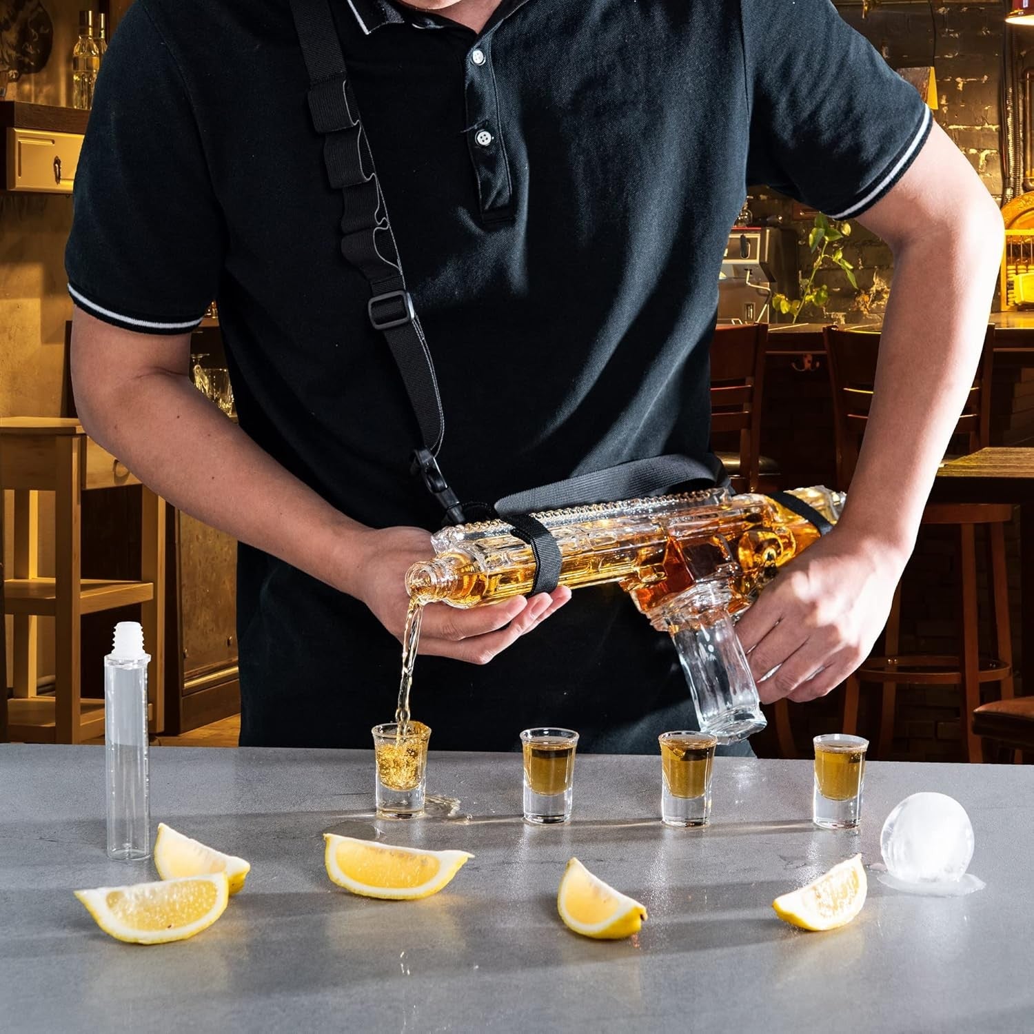 AR15 Style Whiskey Decanter Holster Set with Shot Glasses Party Gift