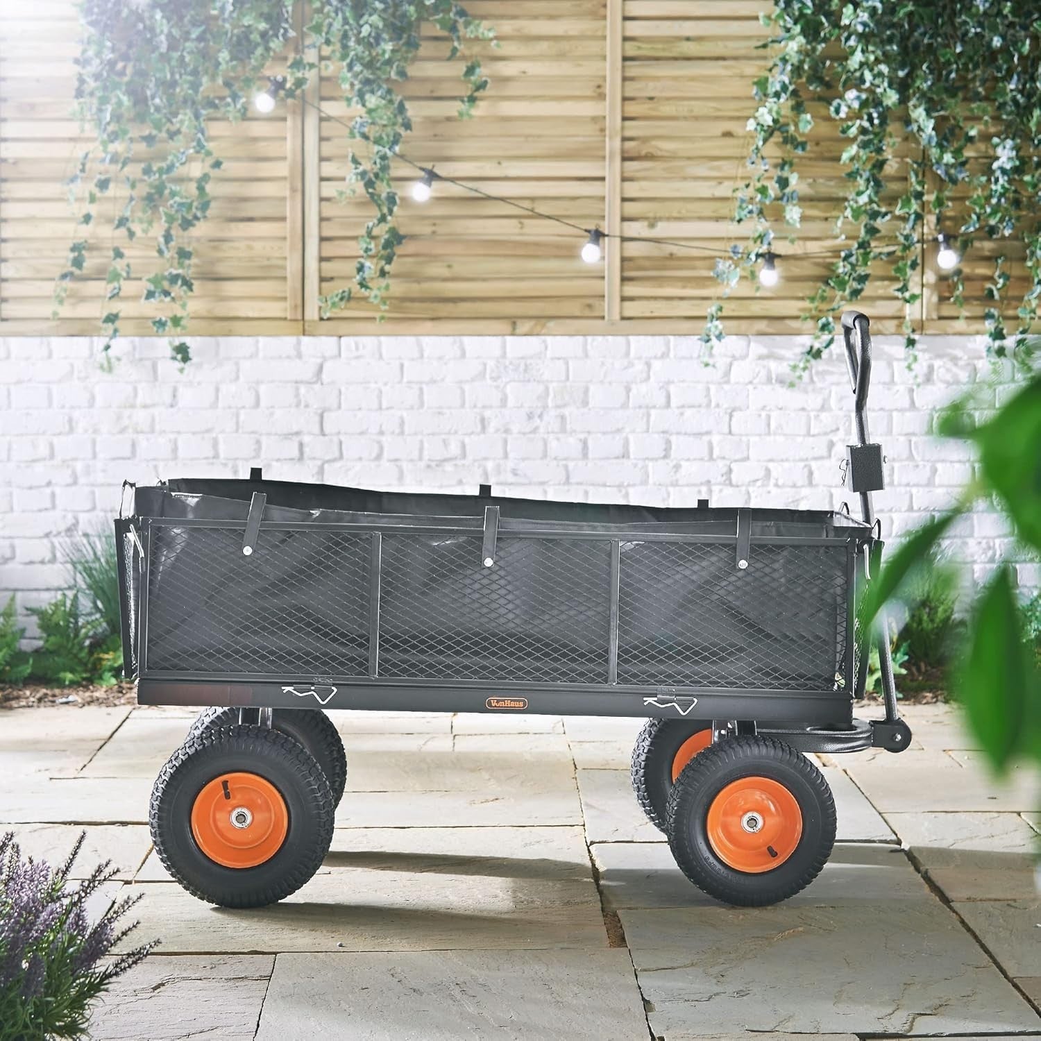 Heavy Duty Garden Cart Utility Wagon 600kg Load Steel Frame Mesh Sides Trolley