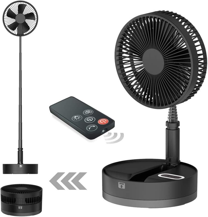 Foldable Rechargeable Fan 10800mAh – 4-Speed Portable Timer Floor Desk Fan Black