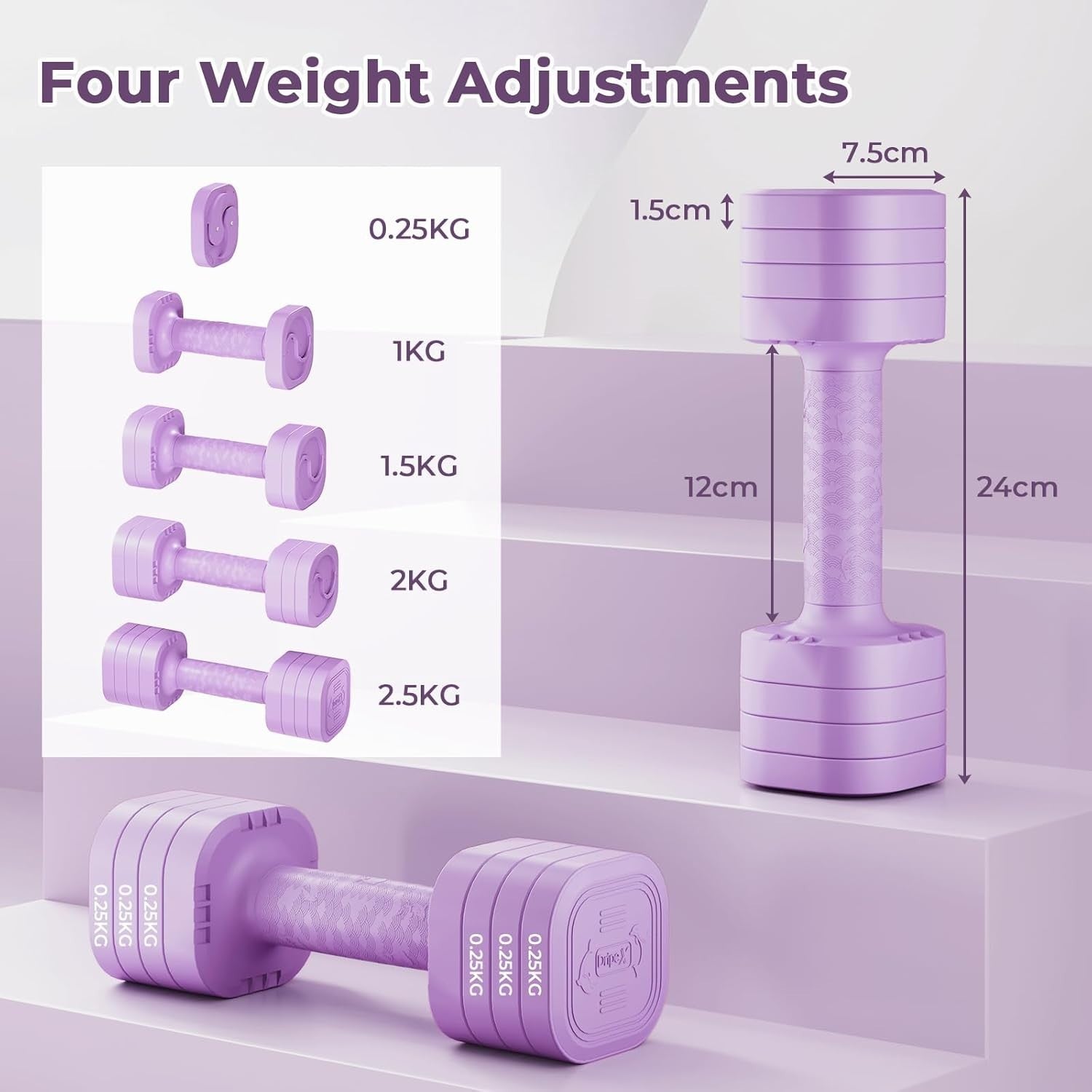 Adjustable Dumbbells 2.5KG Pair 4-in-1 Compact Non-Slip Fitness