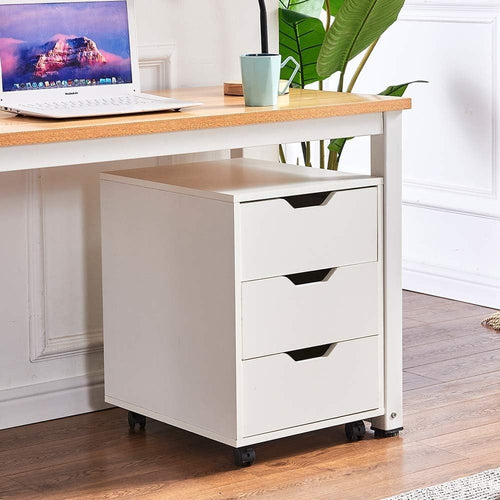 White Mobile File Cabinet 3 Drawer A4 Under Desk Rolling Office Storage