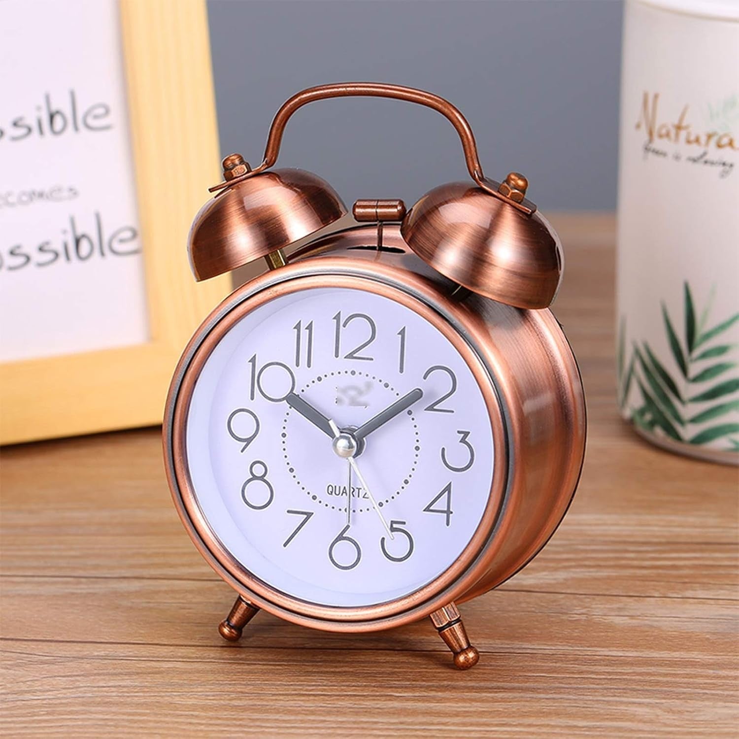 Loud Twin Bell Alarm Clock Silent Non Ticking Retro Metal Bedside Clock