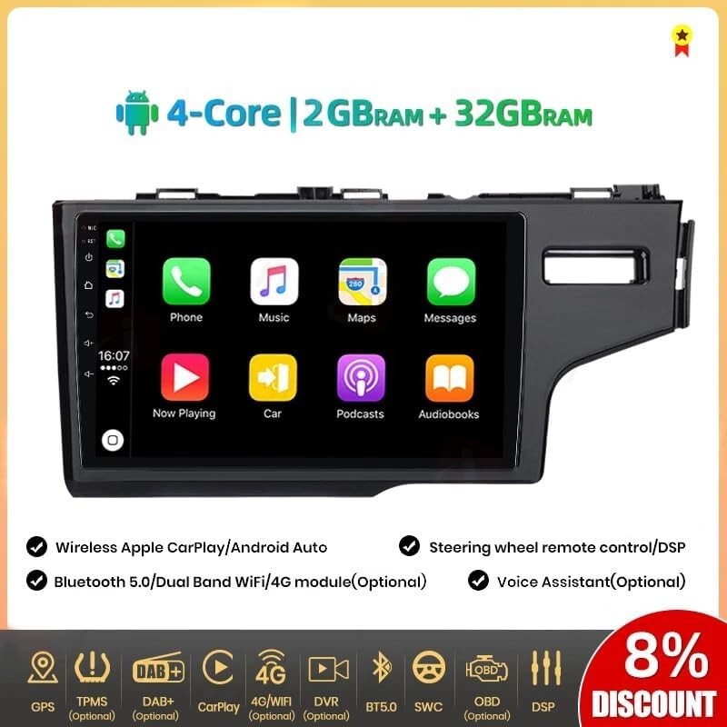 9" Android 14 Car Stereo for Honda Fit Jazz 2014-2015 w/ GPS & CarPlay