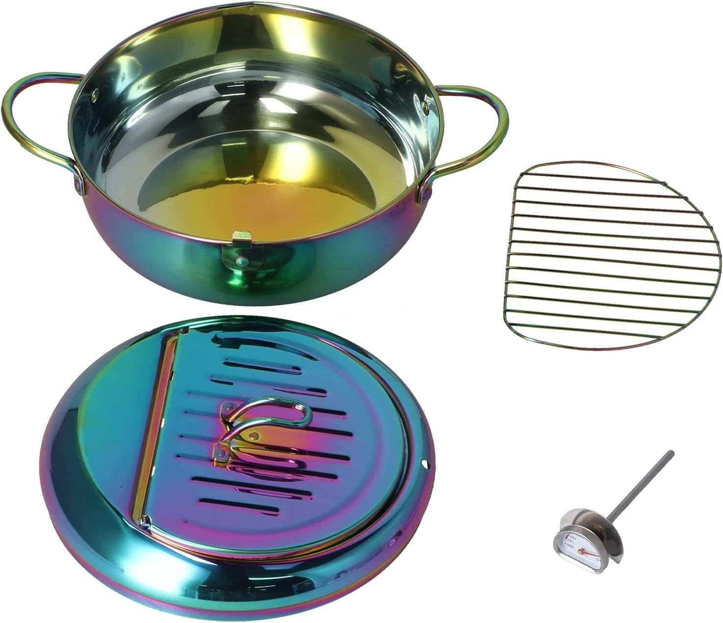 3.2L Stainless Steel Deep Fryer Pot w Thermometer Non Stick Blue