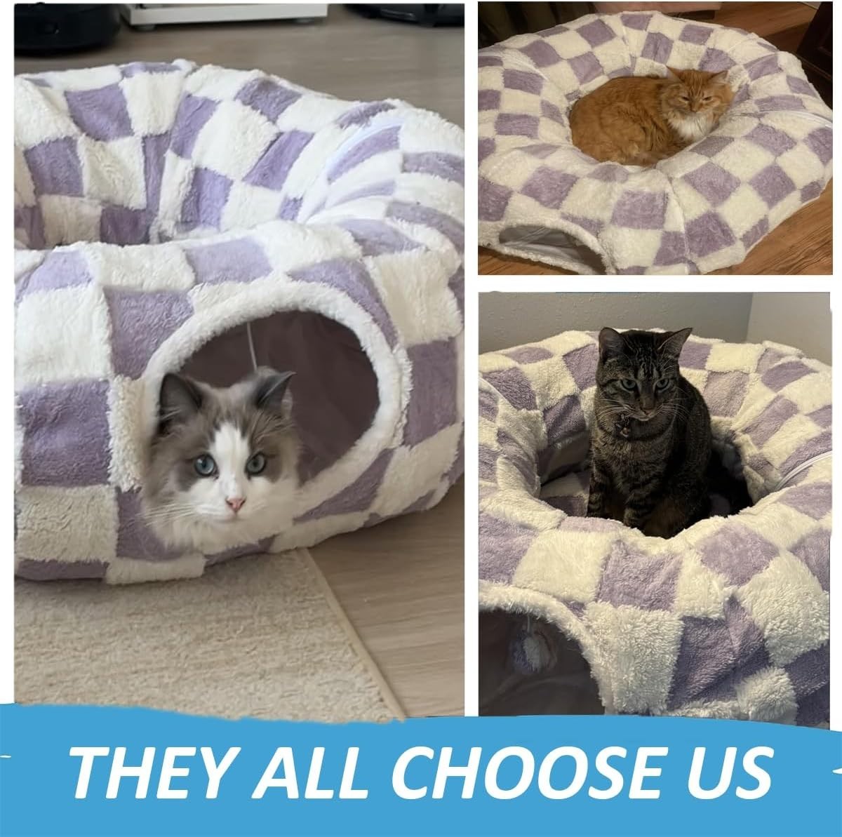 Cat Donut Tunnel Bed 2 in 1 Play Tunnel w Washable Cushion Purple