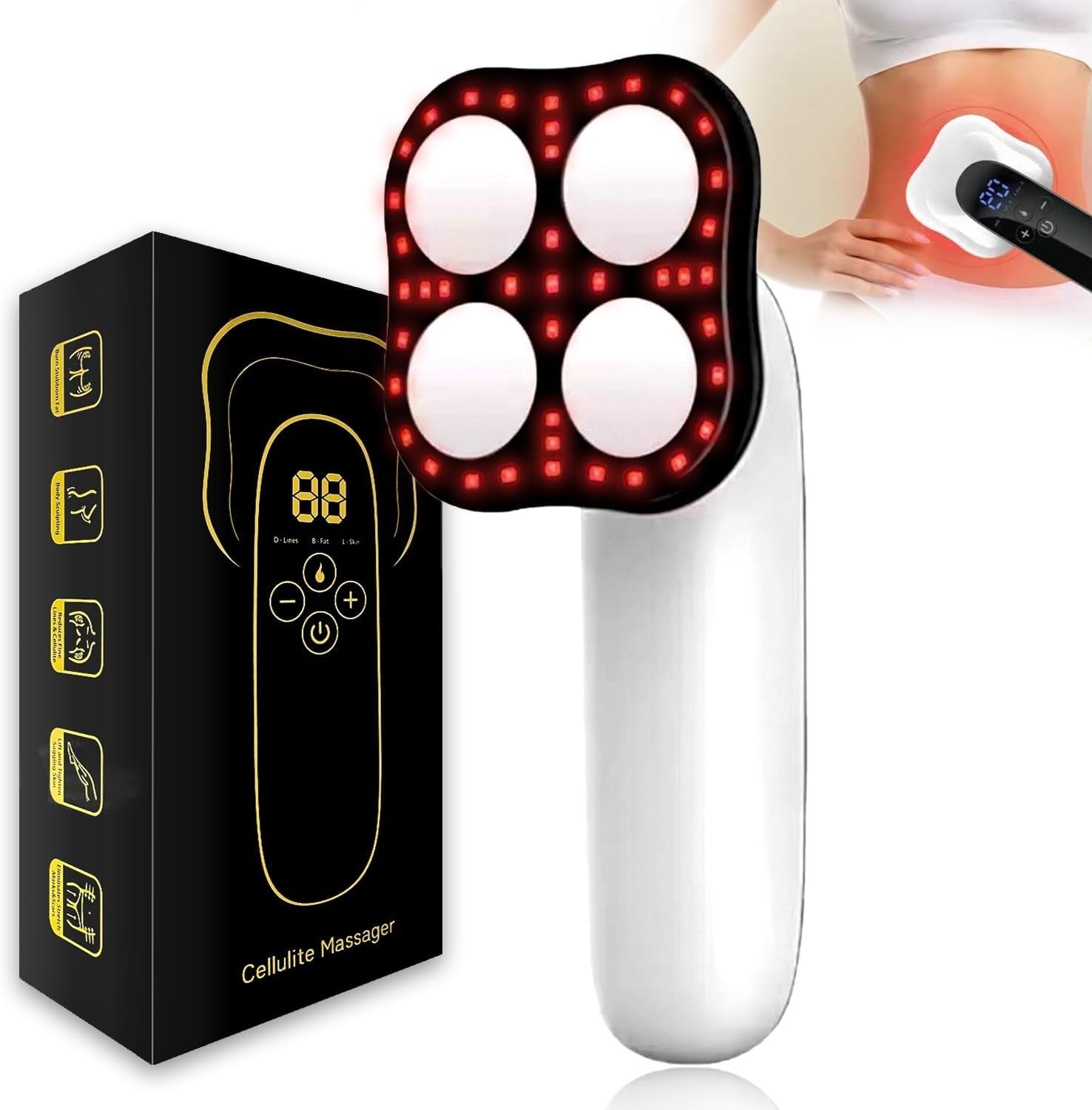 Wireless Cellulite Massager with Heat & Vibration for Belly, Waist, Arms, Legs S