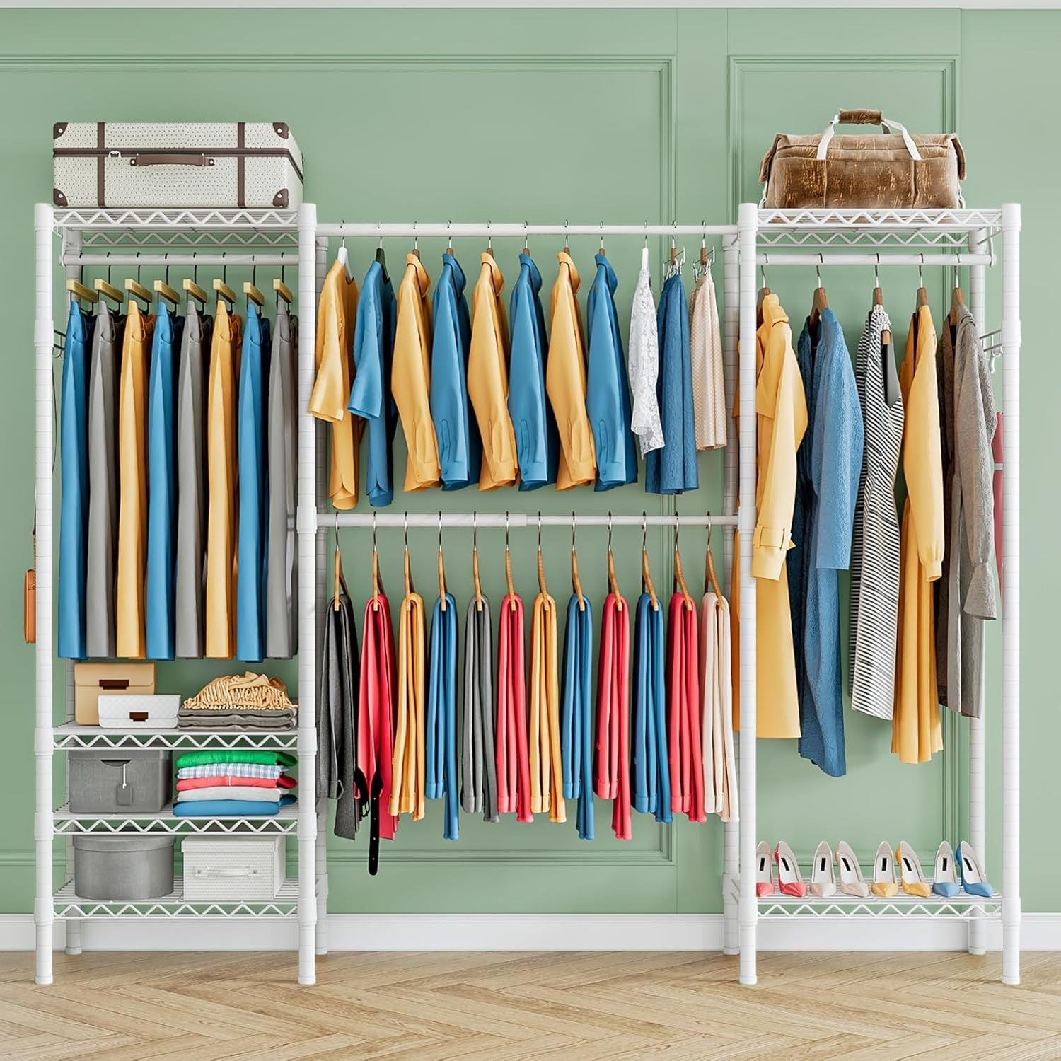 Expandable Heavy Duty Clothes Rail with Shelves – White 180cm