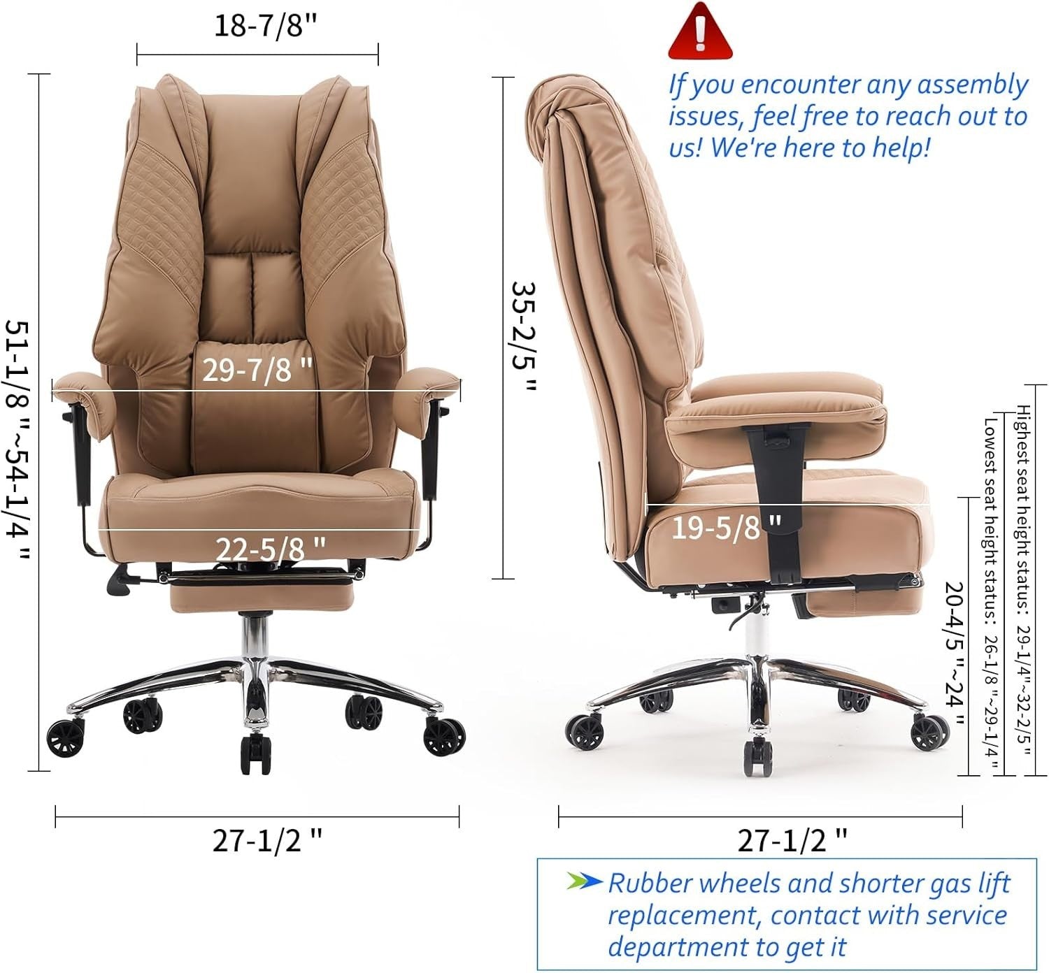 Oversized Office Chair Big & Tall Faux Leather Heavy Duty 400lb Back Support