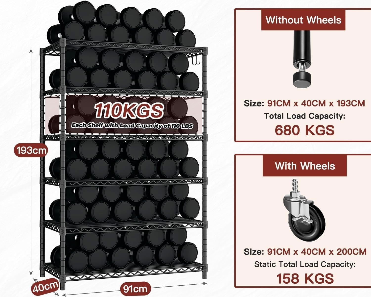Heavy Duty Black 5-Tier Adjustable Garage Storage Shelf 120x60x180cm