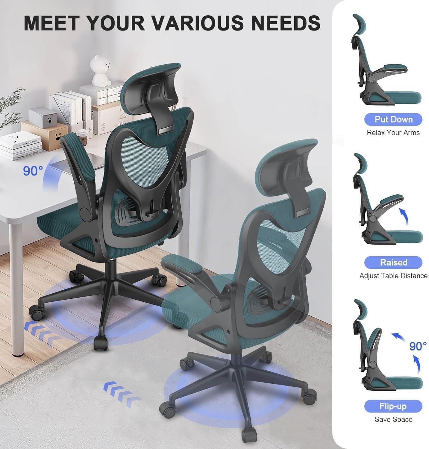 Ergonomic High Back Office Chair Desk Computer Chair Adjustable Lumbar Headrest