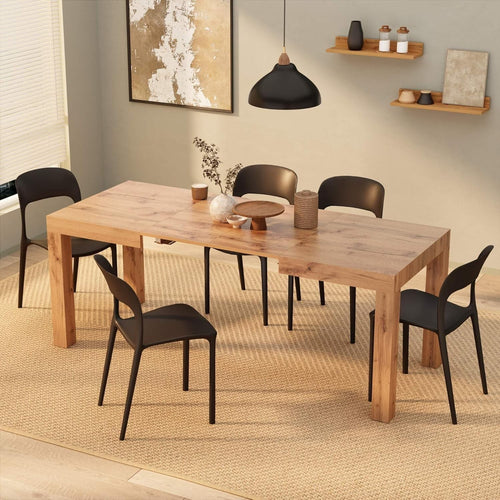 Extendable Rustic oak Dining Table 8 Seater Wood Modern SpaceSaving 120-200cm