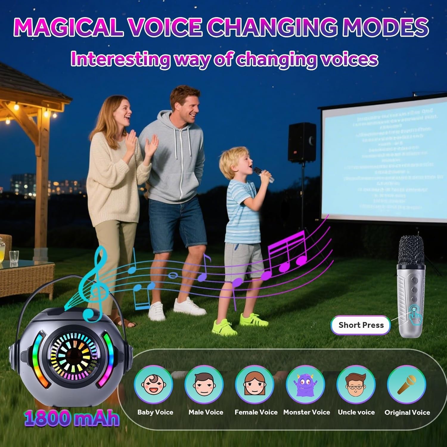 Black Kids Karaoke Machine with 2 Wireless Mics LED Bluetooth