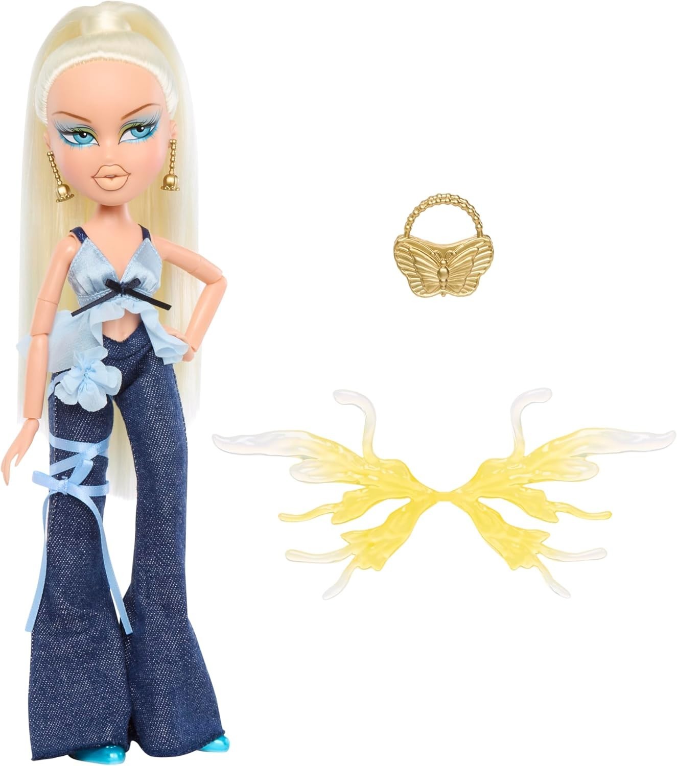 Fantasy Pixie Fashion Doll Wings Ring Denim Bell Bottom Outfit
