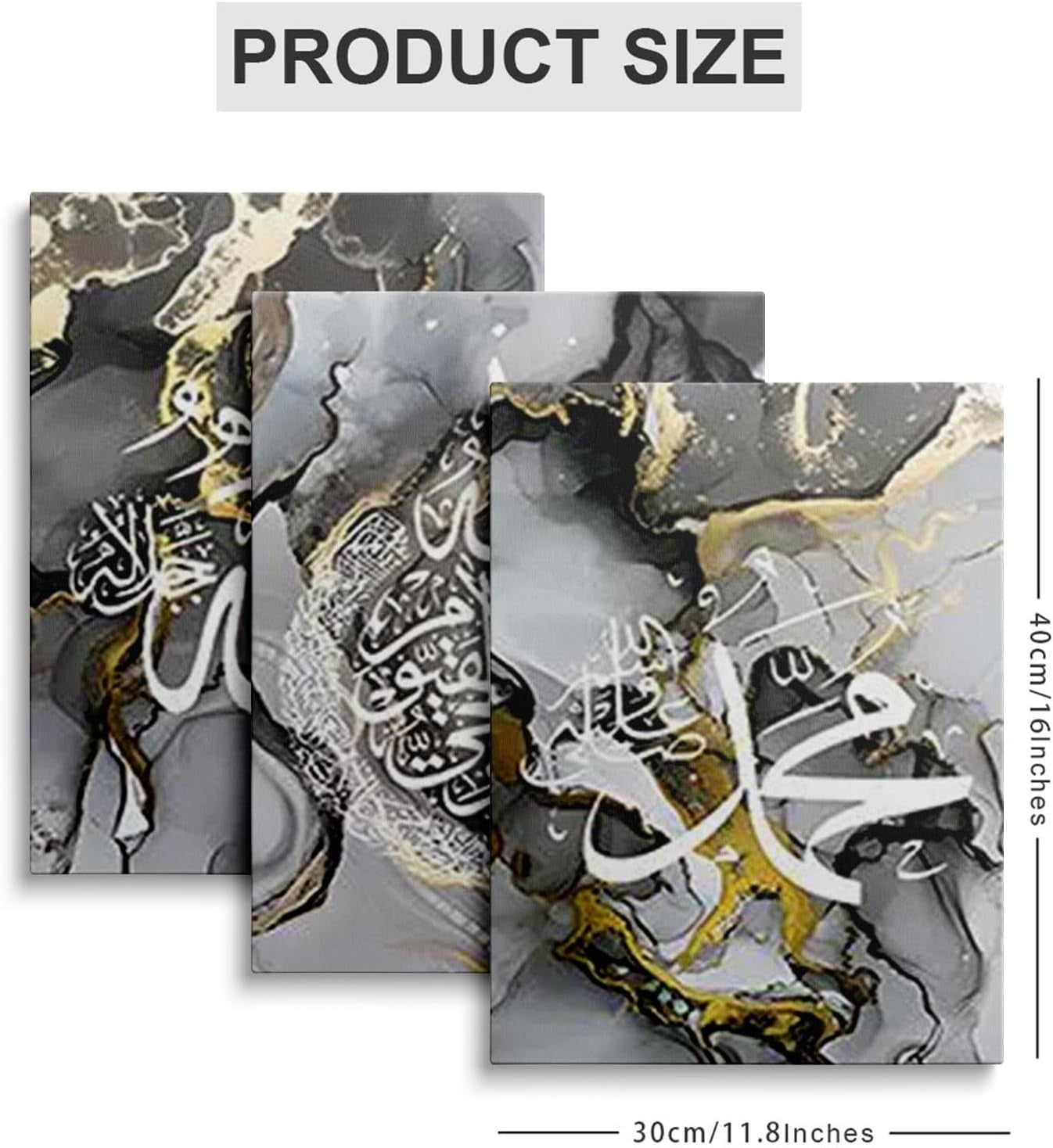 Islamic Wall Art Set of 3 Framed Canvas 30x40cm Grey Marble