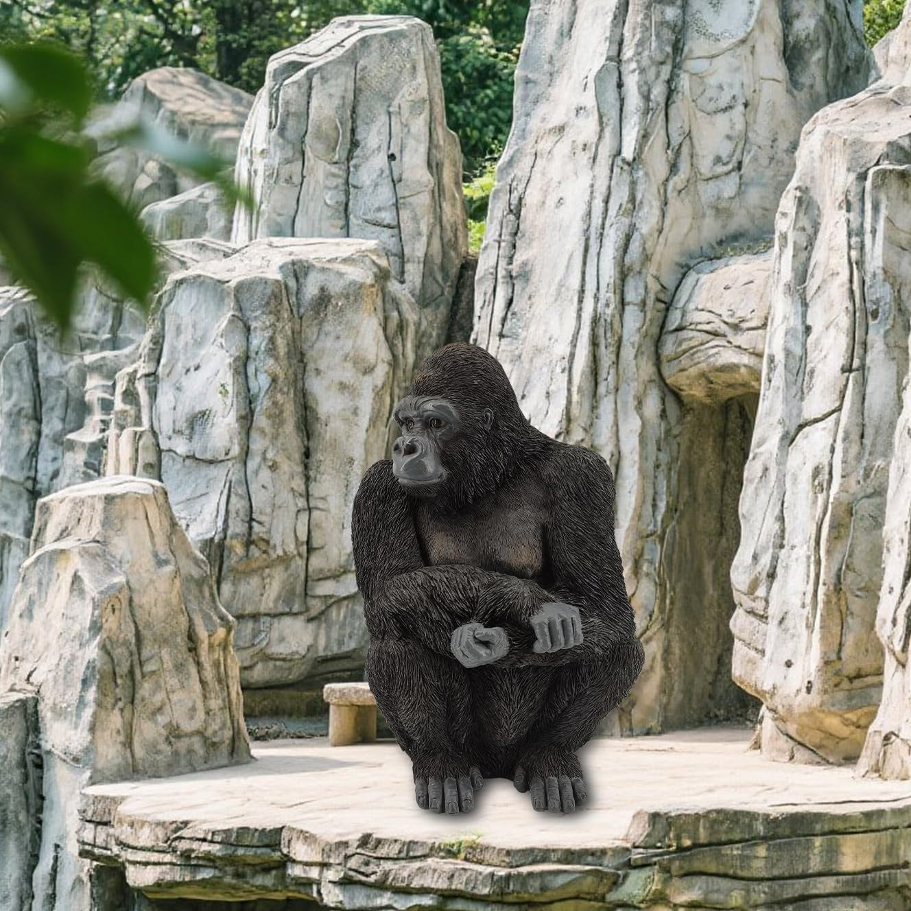 Realistic Gorilla Garden Statue 15" Resin Weather-Resistant Outdoor Ornament
