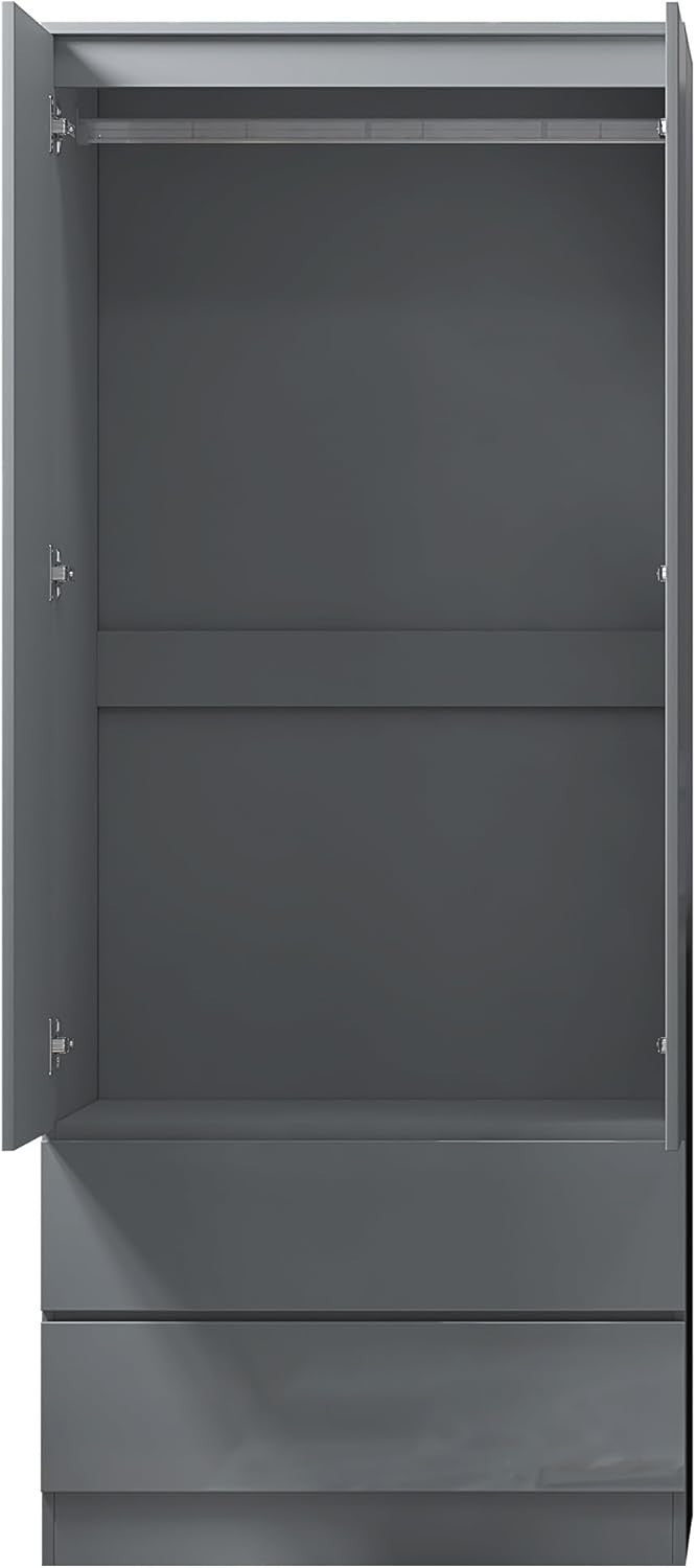 Large 2 Door Wardrobe with 2 Drawers | Scratch-Resistant Grey Matte Finish
