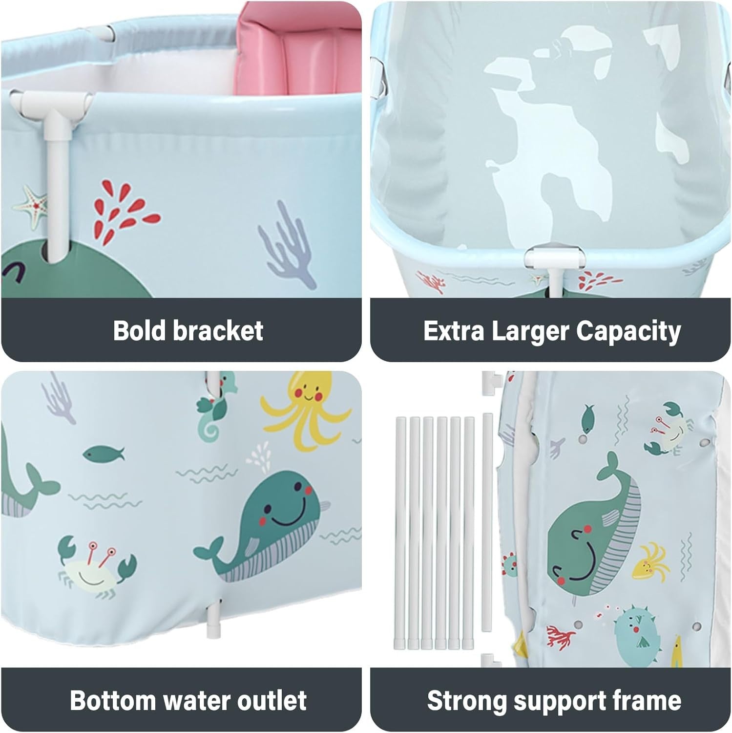 Portable Foldable Bathtub 140x50x55cm Adult & Kids Spa Tub – Ocean Style