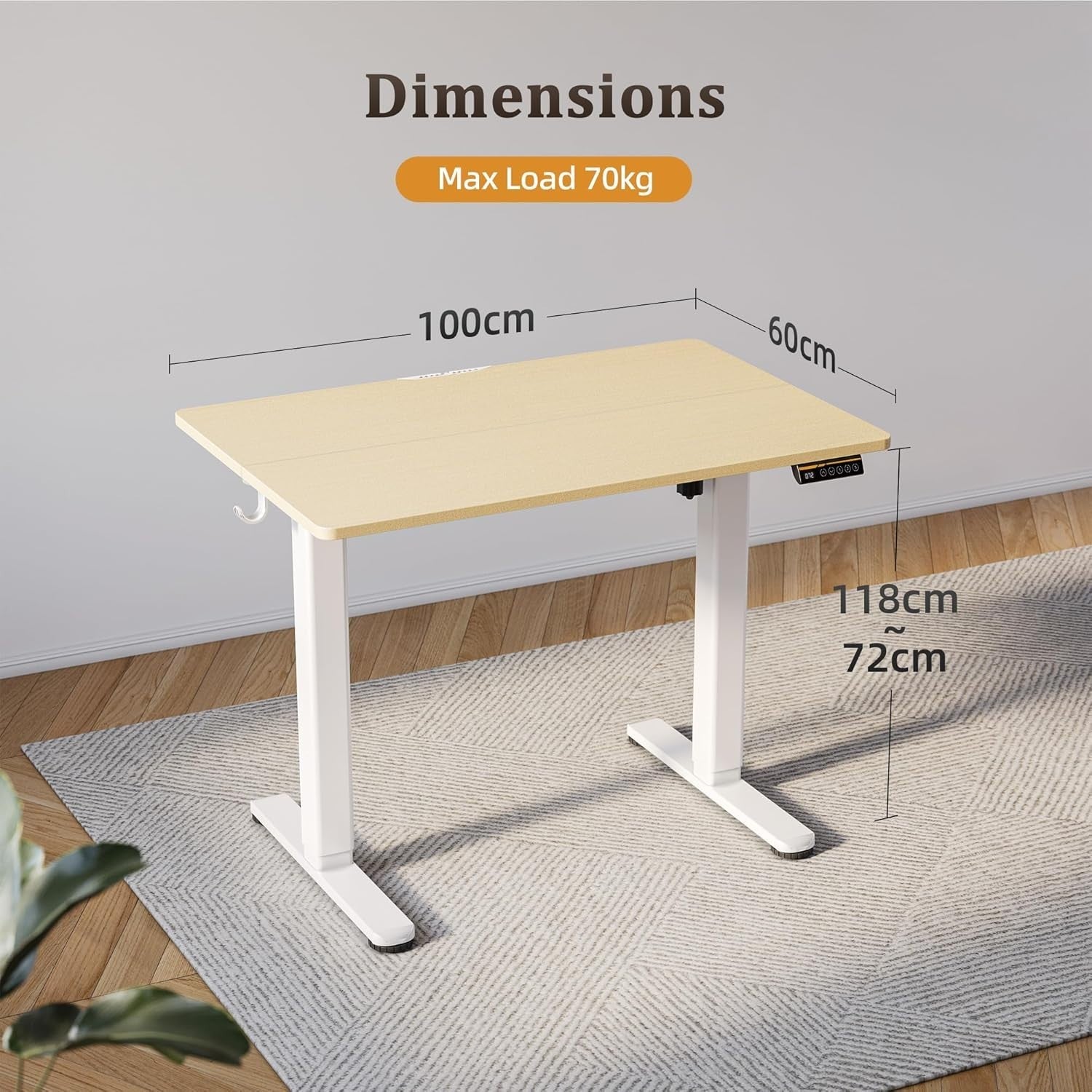 Beige Electric Standing Desk 100x60cm Adjustable Sit and Stand Home Office Table