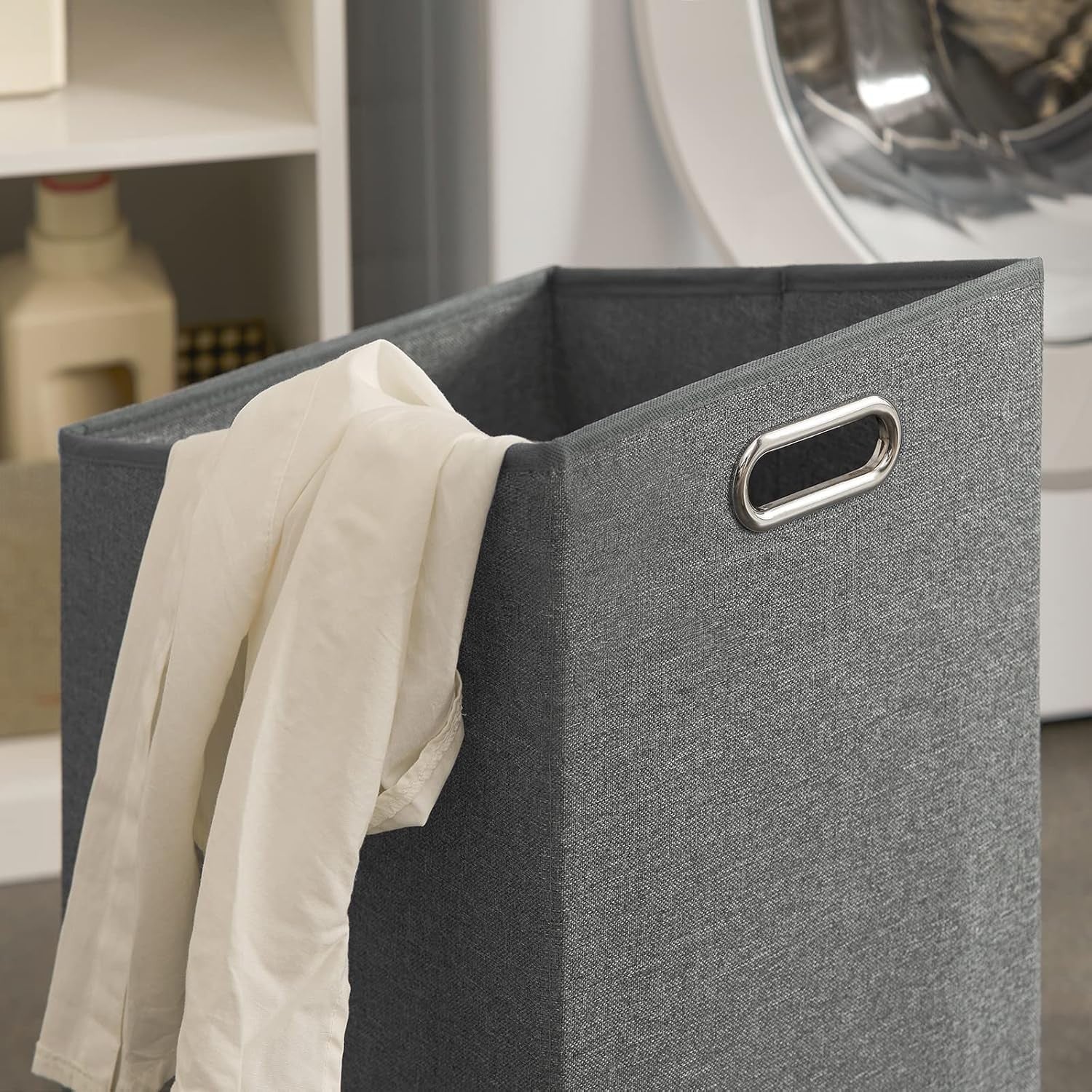 Bathroom Laundry Cabinet with Pull Out Basket Drawer Shelves White Storage