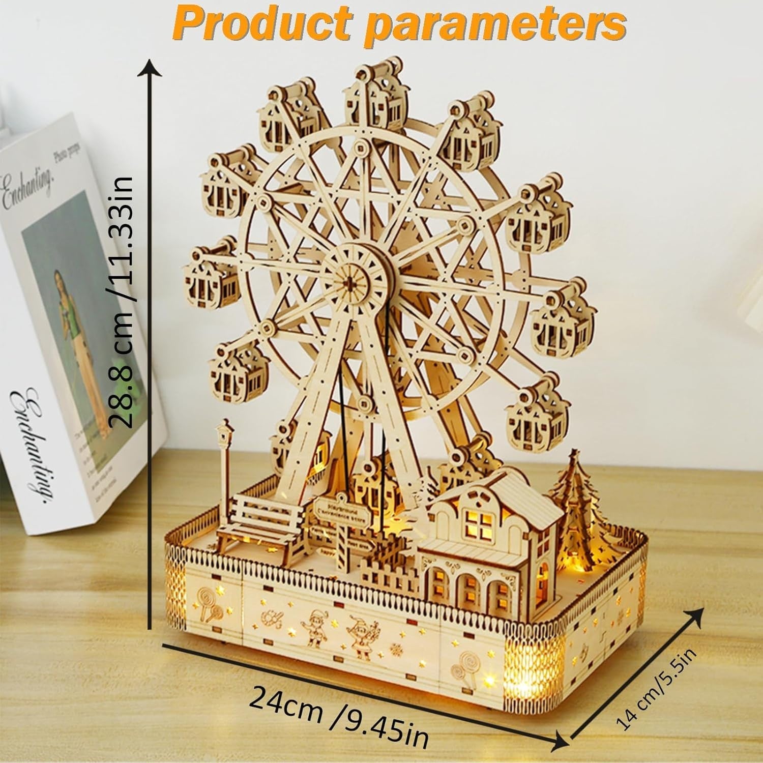3D Wooden Ferris Wheel Puzzle with LED Lights & Music, DIY Craft Gift