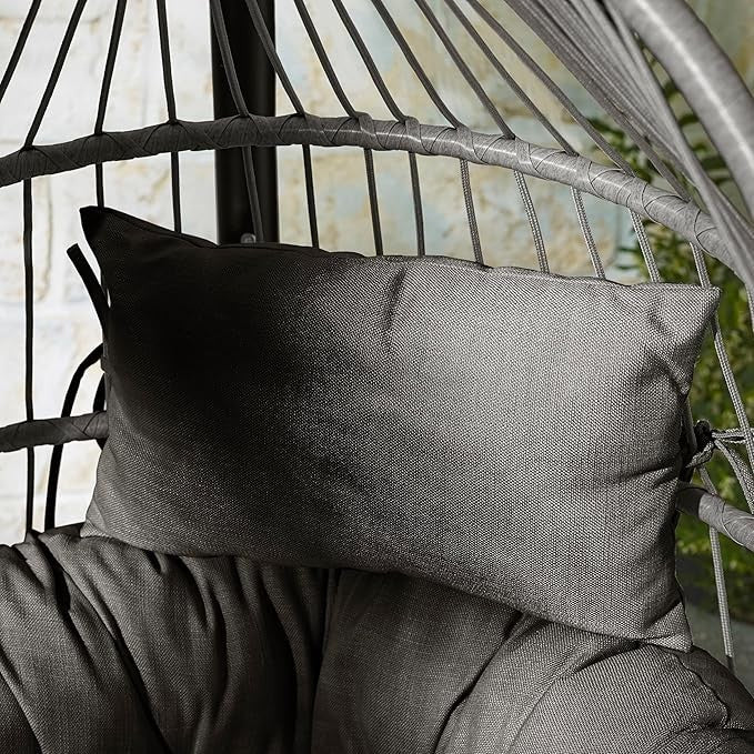 Grey Rattan Hanging Egg Chair Outdoor Garden Swing Seat Cushions Patio Balcony