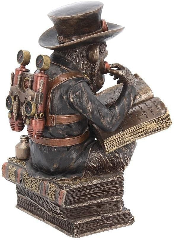 Steampunk Chimpanzee Scholar Figurine 19.5cm Resin Ornament Bronze Book Statue