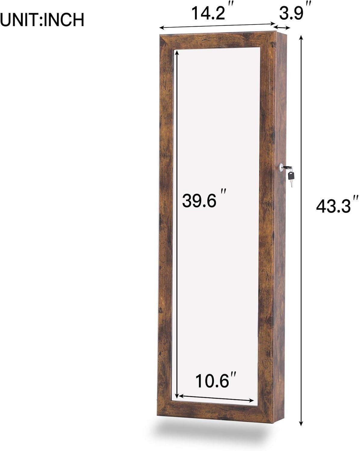 Wall Door Mounted Jewelry Armoire Lockable Full Length Mirror Cabinet
