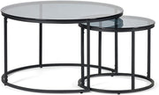 Round Nesting Coffee Tables Set of 3, Smoked Glass & Black 80x50cm