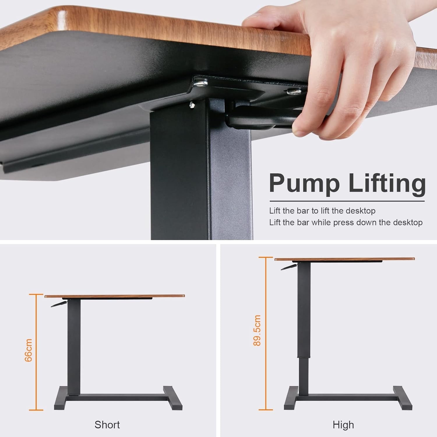 Brown Overbed Side Table C Shape Adjustable Height Rolling Laptop Desk