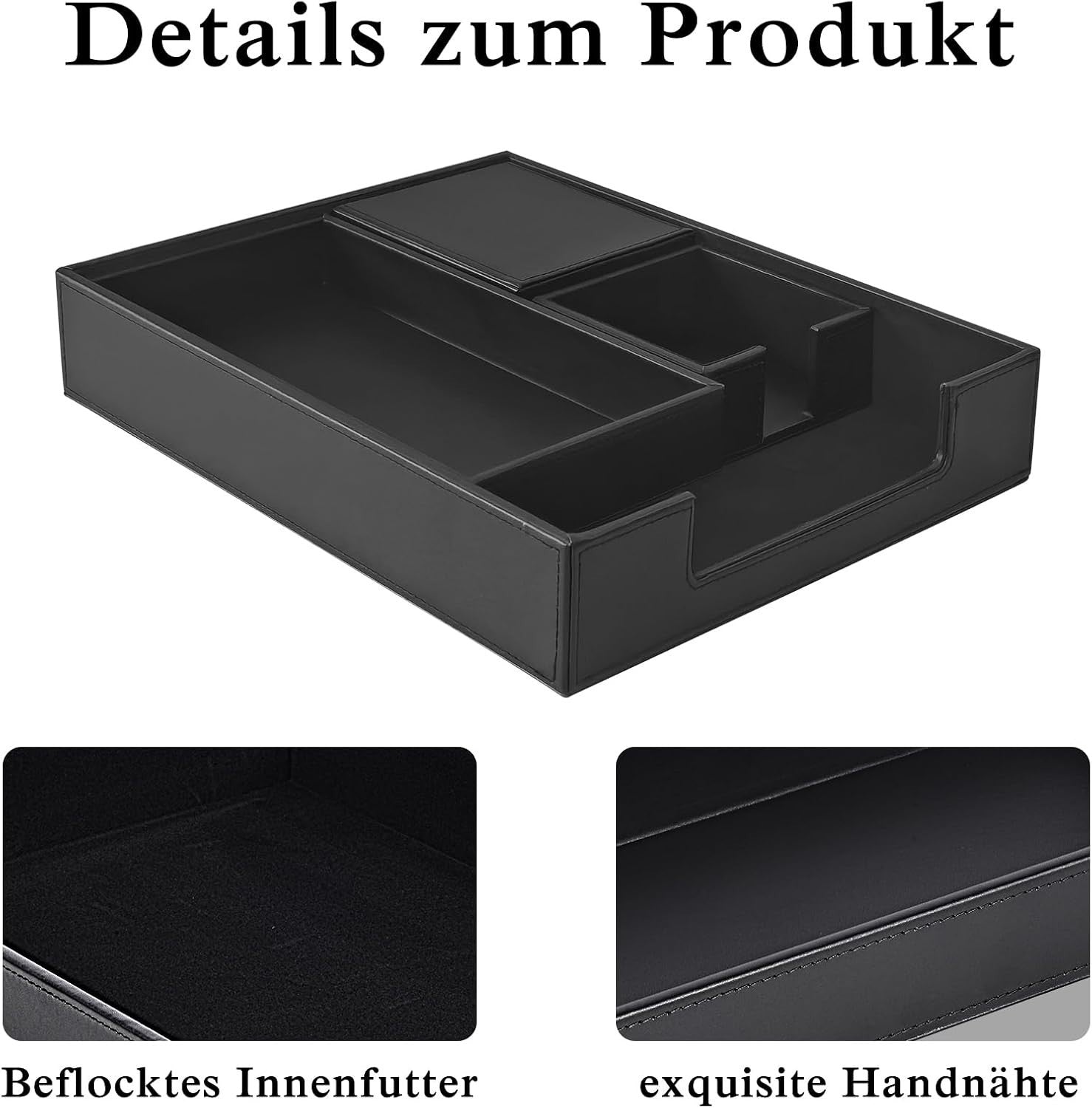 4-Piece Black PU Leather Desk Organiser Set, Pen Holder, Letter Tray