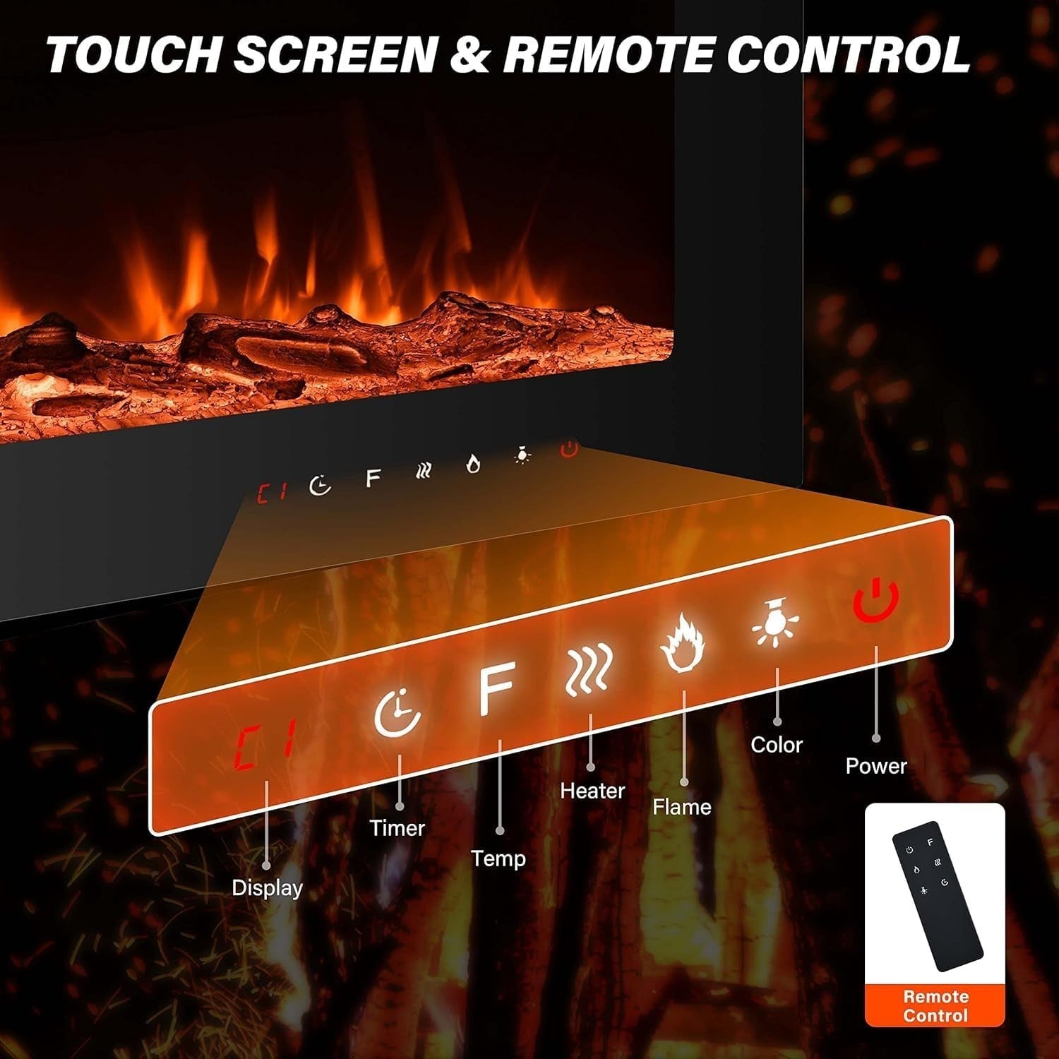 70” Wall Mounted Electric Fireplace LED Flame Heater Remote Timer