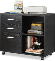 Black Mobile File Cabinet 80x40x63cm Lockable Drawers Printer Shelf