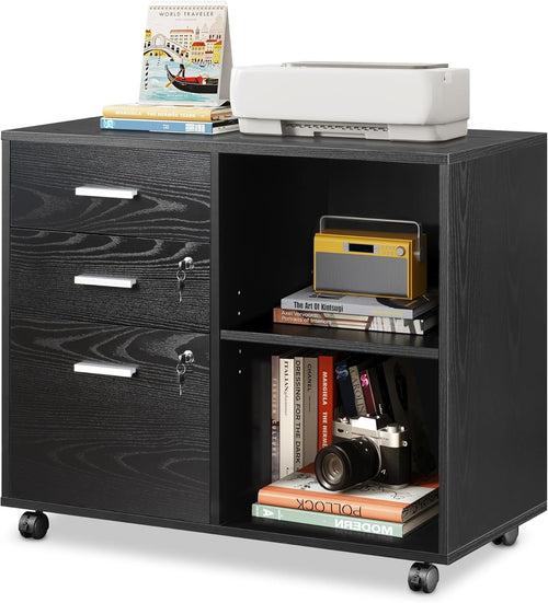 Black Mobile File Cabinet 80x40x63cm Lockable Drawers Printer Shelf