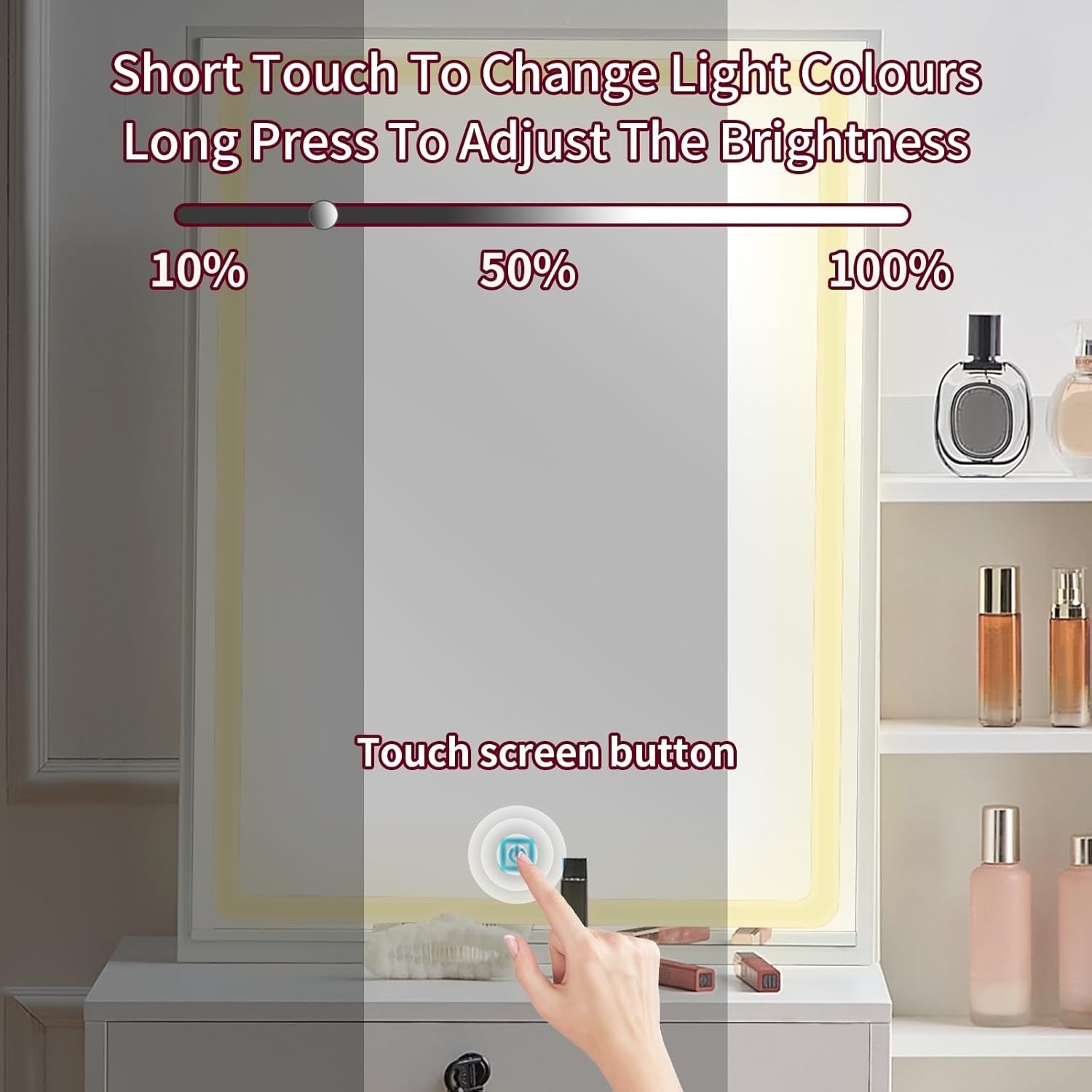 Vanity Table w/ LED Sliding Mirror, 4 Drawers & Stool, Makeup Desk White 87x40cm