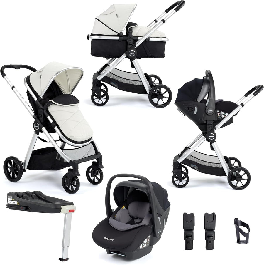 3in1 Baby Pram Pushchair Set Silver Foldable i-Size Travel System