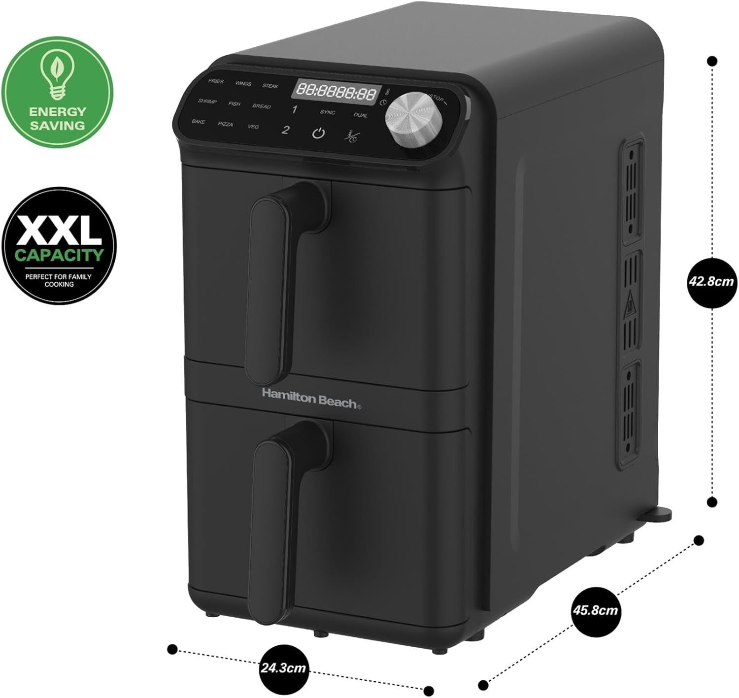 11L XXL Dual Zone Air Fryer 2x5.5L Stack Drawers Sync Finish Slim Design