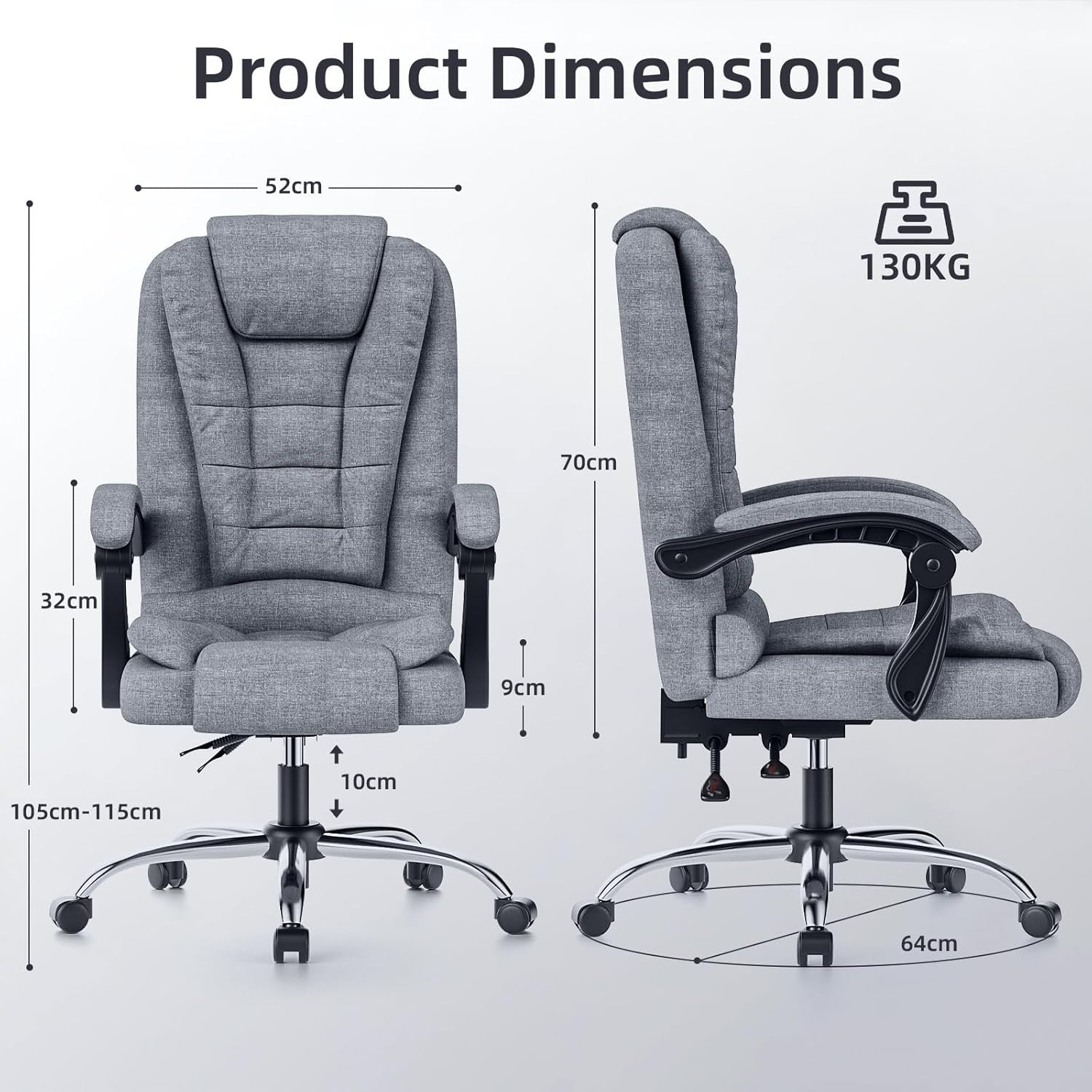 Ergonomic Office Chair High Back Swivel Recliner Adjustable Faux Leather Grey