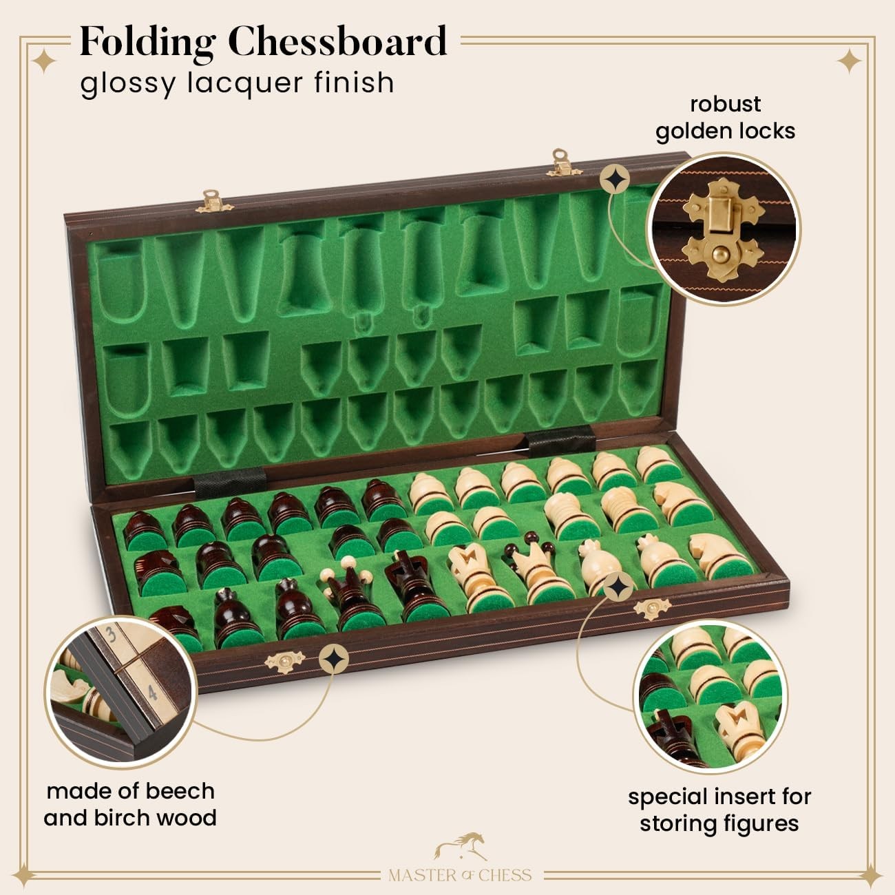 50cm Luxury Wooden Chess Set | ROYAL GAMBIT Design | Foldable Board & Pieces