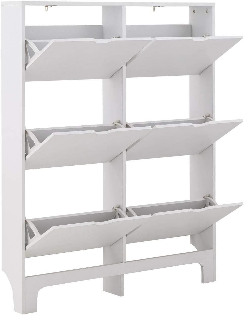 Slim Shoe Cabinet High Gloss 6 Drawer White Storage Unit for Hallway 126cm