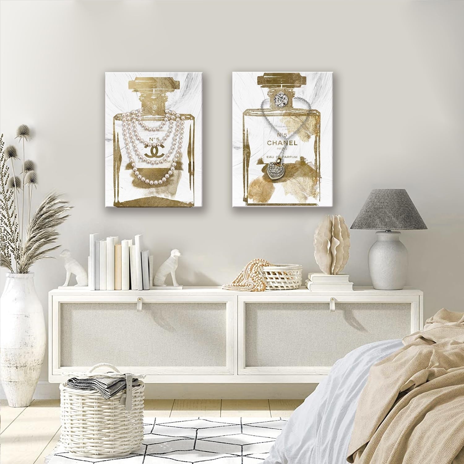 Gold Perfume Bottle Canvas Wall Art 12x16 Glam Bedroom Decor