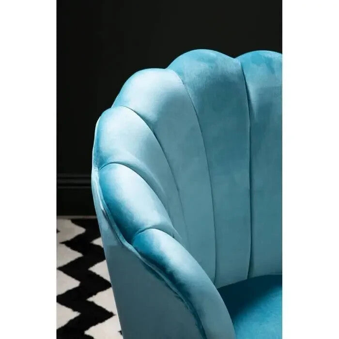 Aqua Velvet Scalloped Chair Gold Legs Accent Armchair for Modern Interiors