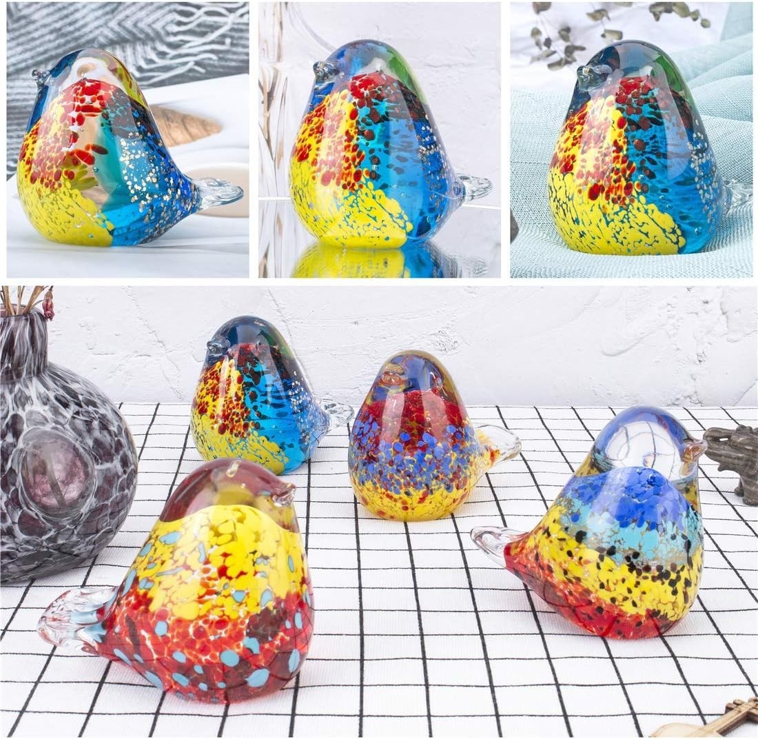 Handmade Blown Glass Bird Ornament Colourful Art Figurine Paperweight Decor