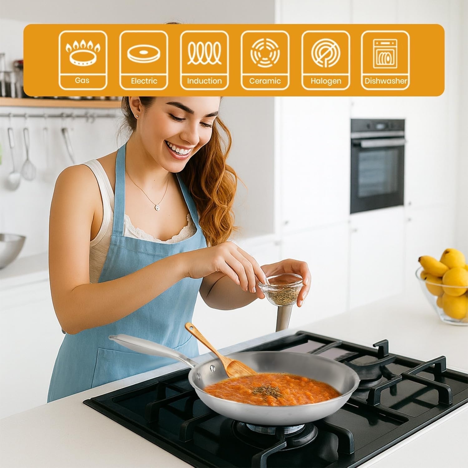 3pcs Stainless Steel Frying Pan Set 24 26 28 cm Induction Oven & Dishwasher Safe
