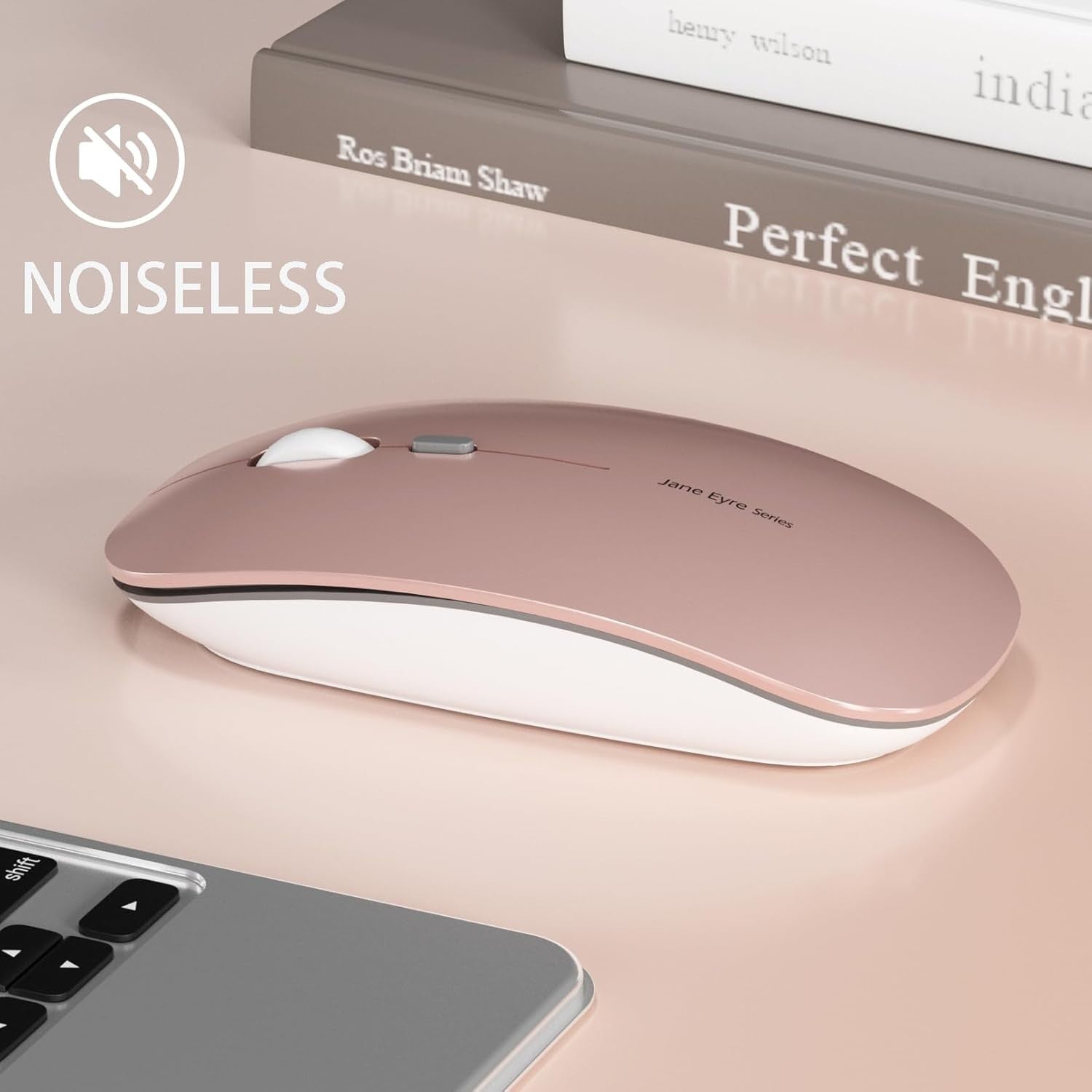 Wireless Rechargeable Mouse Silent Slim 2.4G 1600 DPI Rose Gold